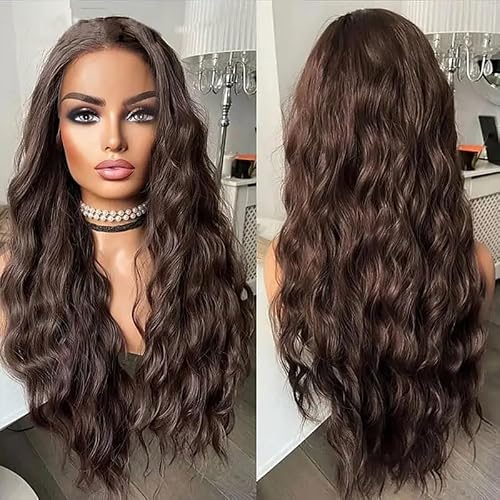 Long Brown Middle Part Wavy Wig