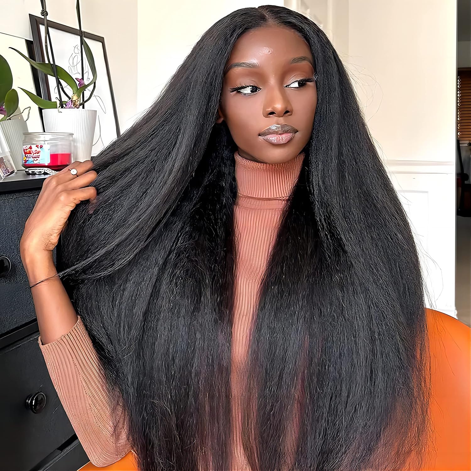 ISEE HAIR Lace Front Wigs Human Hair Kinky Straight Wear & Go Glueless Wigs Natural Hairline Pre Cut 7x5 HD Lace Closure Wig Beginner Friendly 180% Density (Natural Color, 26 Inch)