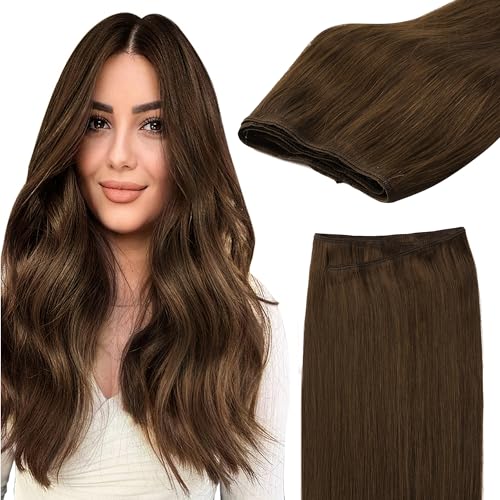 GOO GOO Sew in Hair Extensions Real Human Hair, Weft Hair Extensions Human Hair, 4A Chocolate Brown 22inch 110g, Weft Bundles Straight Silky Remy Hair