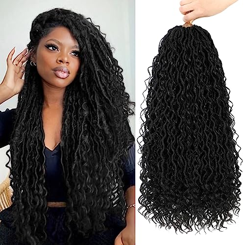 8 Packs Goddess Faux Locs Crochet Hair for Black Women, Long Goddess Locs Crochet Hair, Boho Style Locs, River Hair with Curly Ends (22Inch, 1B#, 8Packs)