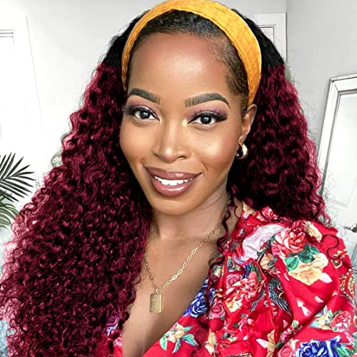 1B/99J Ombre Headband Wig Human Hair Deep Wave 24 Inch