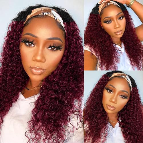 Ombre Dark Burgundy Headband Wig 18 Inch