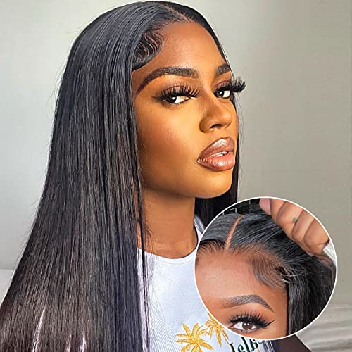 6x4 HD Lace Wear and Go Glueless Wig Human Hair Pre-Plucked, Pre-Cut Lace Glueless Wigs Straight 200% Density 24 inch