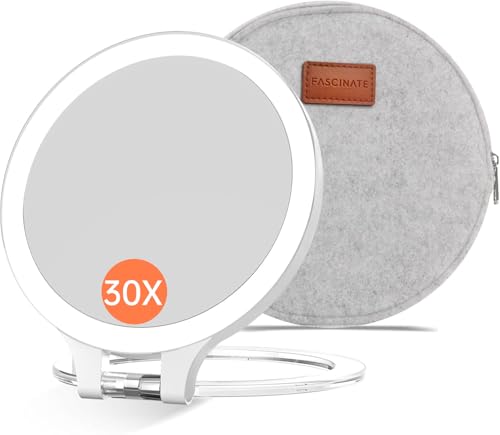 FASCINATE Magnifying Mirror 10X 1X Double Sided Magnification Makeup Vanity Mirror Rechargeable Lighted Mirror with 3 Color Lighting Modes Adjustable Rotation LED Vanity Desk Mirror