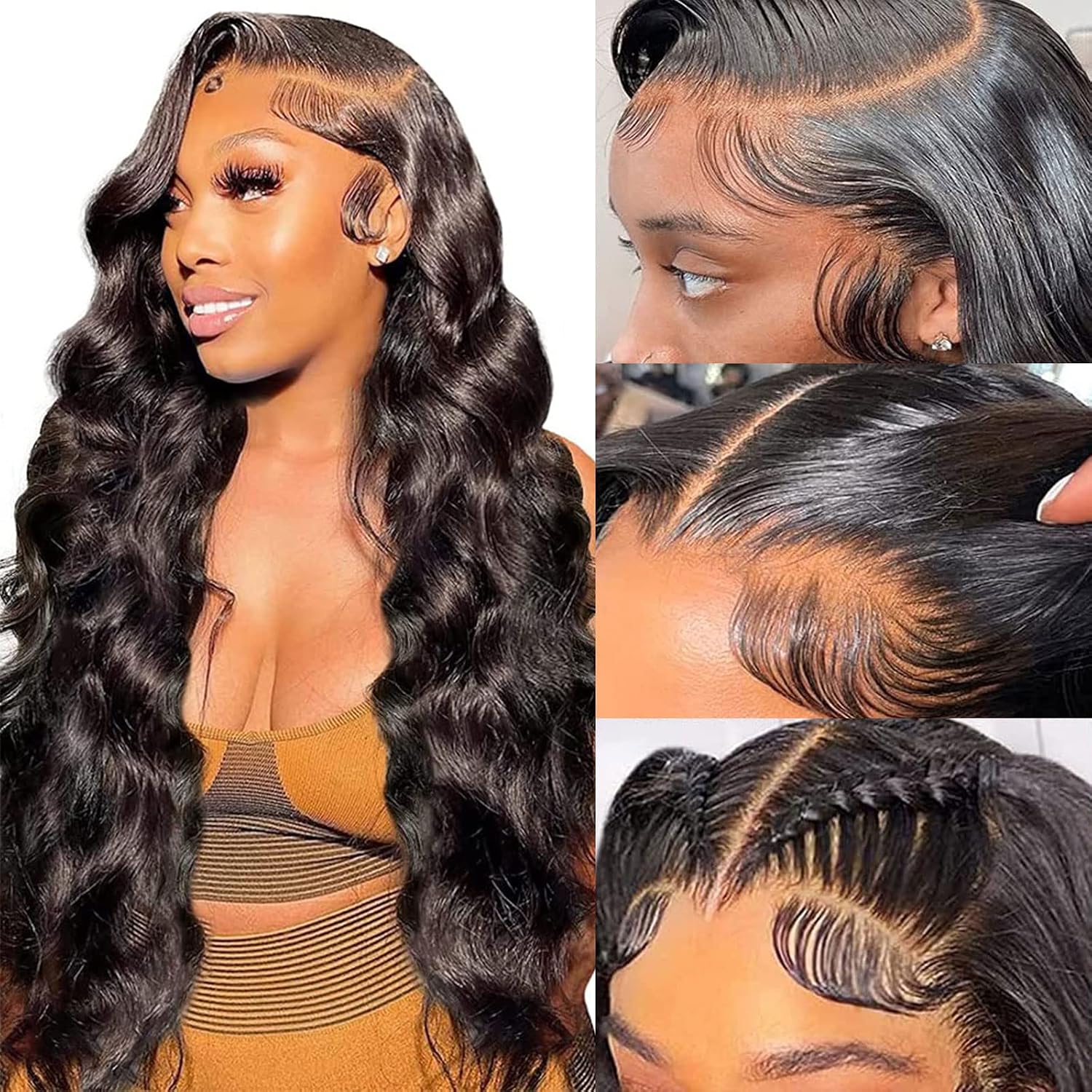 28 Inch Body Wave Lace Front Wigs Human Hair 180 Density 13x4 HD Transparent Lace Frontal Wigs for Women Glueless Wigs Human Hair Pre Plucked with Baby Hair Natural Hairline