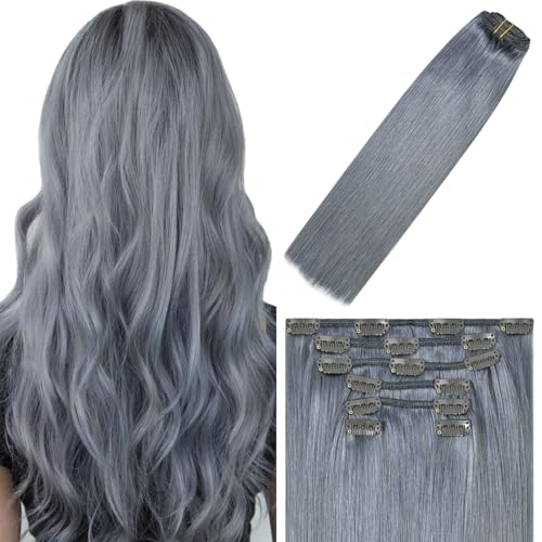 WindTouch Clip In Hair Extensions Dark Gray 75g For Women Natrual Real Human Remy Hair Extensions #Dark Gray 22Inch 7PCS