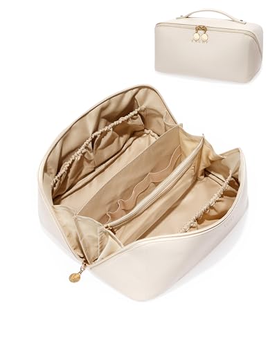 EACHY Travel Makeup Bag,Large Capacity Cosmetic Bags for Women,Waterproof Portable Pouch Open Flat Toiletry Bag Pattern Makeup Bag