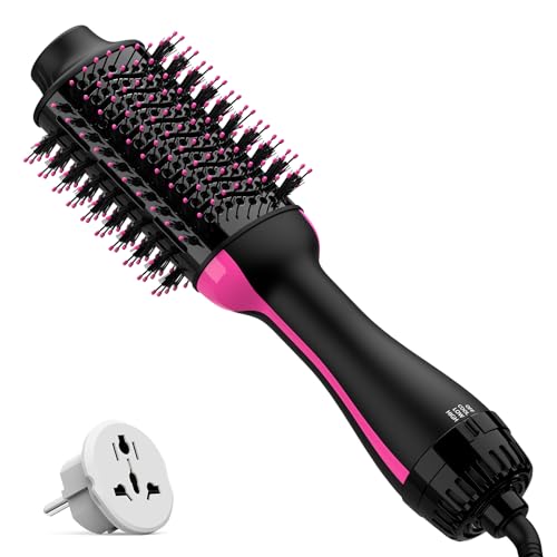 Dual Voltage Hair Dryer Brush with Negative Ion Anti-frizz Styler - Hot Air Volumizer for 110V-120V/220V-240V European and Travel Use