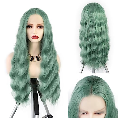 Mint Green Middle Part Loose Wave