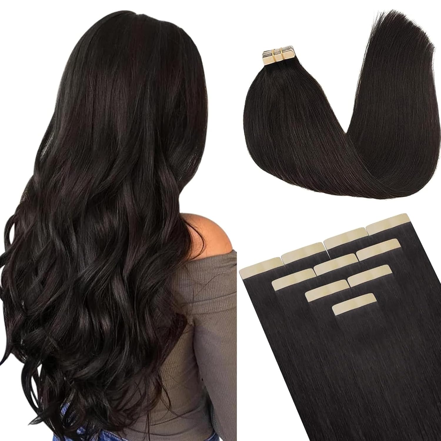 DOORES Real Human Hair Tape in Extensions, Dark Brown 26 Inch 30g 10pcs