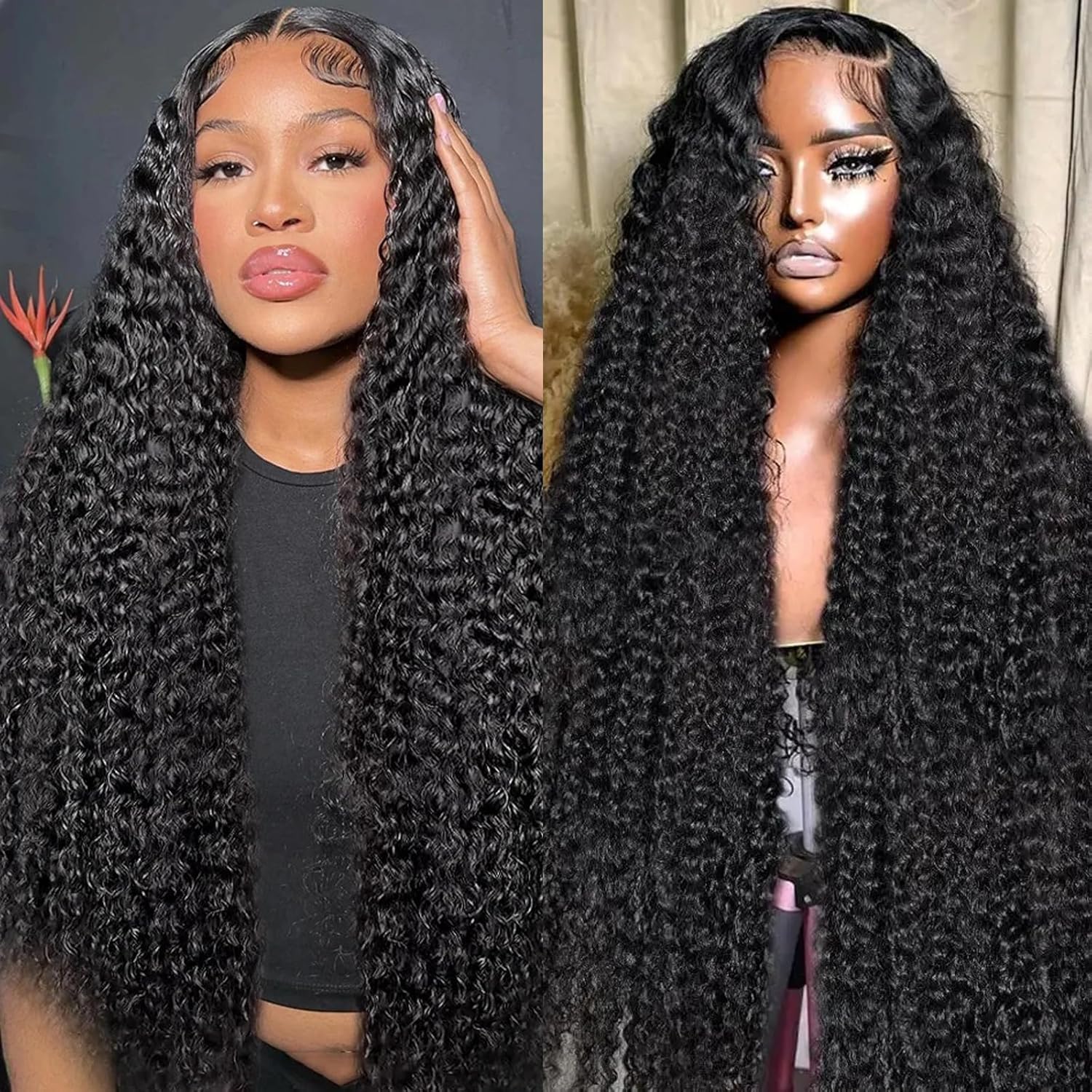 ULRICA Deep Wave Lace Front Wigs Human Hair Wigs for Black Women 13x4 HD Lace Front Wig Human Hair Pre Plucked Deep Wave Wigs Human Hair 30 Inch 180% Density Black Wig