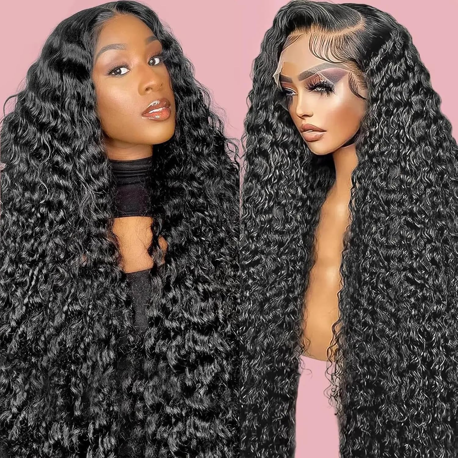 ULRICA Deep Wave Lace Front Wigs Human Hair Wig for Black Women 13x4 HD Lace Front Wigs Human Hair Pre Plucked Wet and Wavy Wig Human Hair 26 Inch 180% Density Natural Black Wig