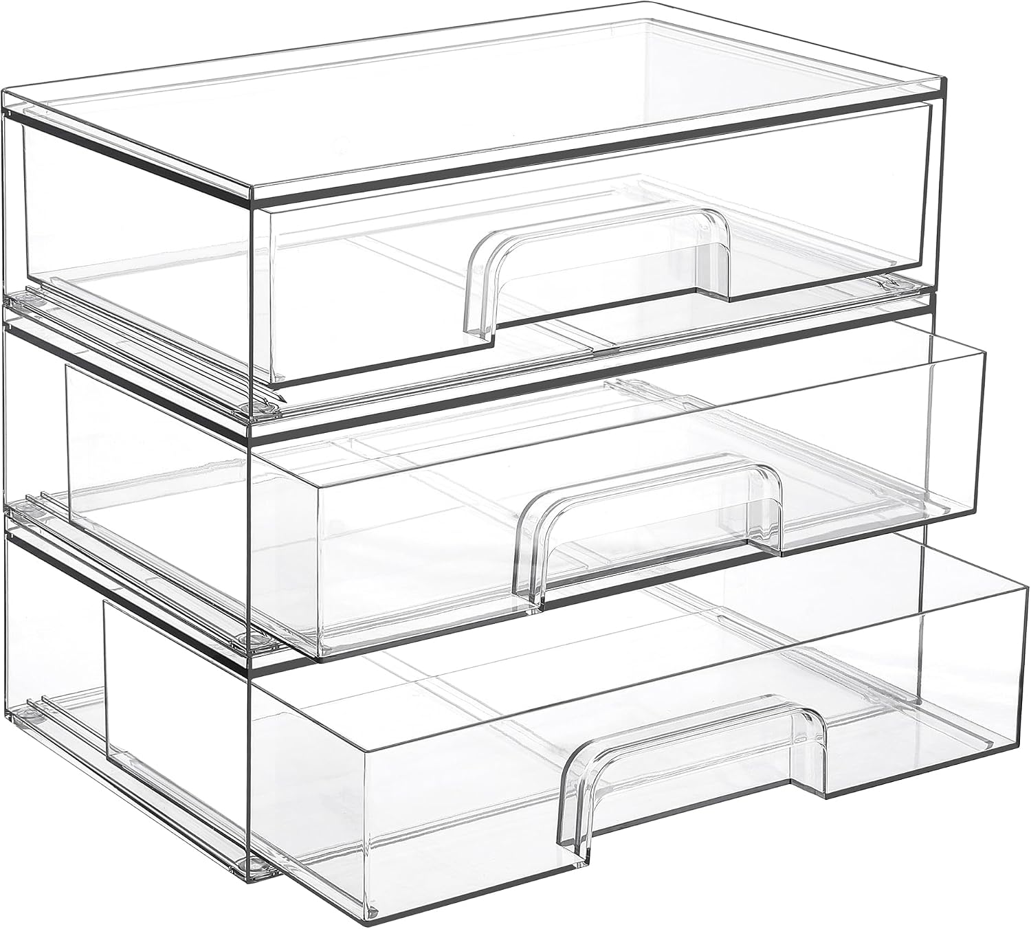 Vtopmart 12.1''W Clear Stackable Storage Drawers, 3 Pack