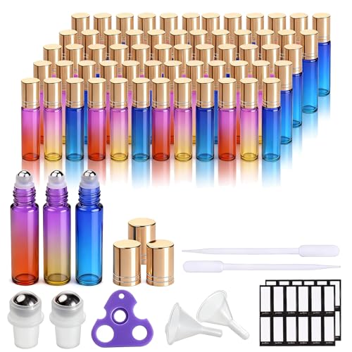 PrettyCare 60 Pack Rainbow Roller Bottles