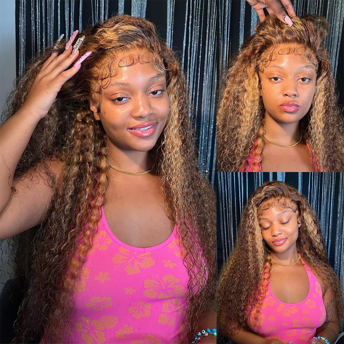 28 Inch Ombre Highlight Lace Front Wigs Human Hair Deep Wave 13x6 Transparent Lace Front Wigs 4/27 Ombre Human Hair Wet and Wavy Curly Glueless Wig Pre Plucked with Baby Hair 180% Density