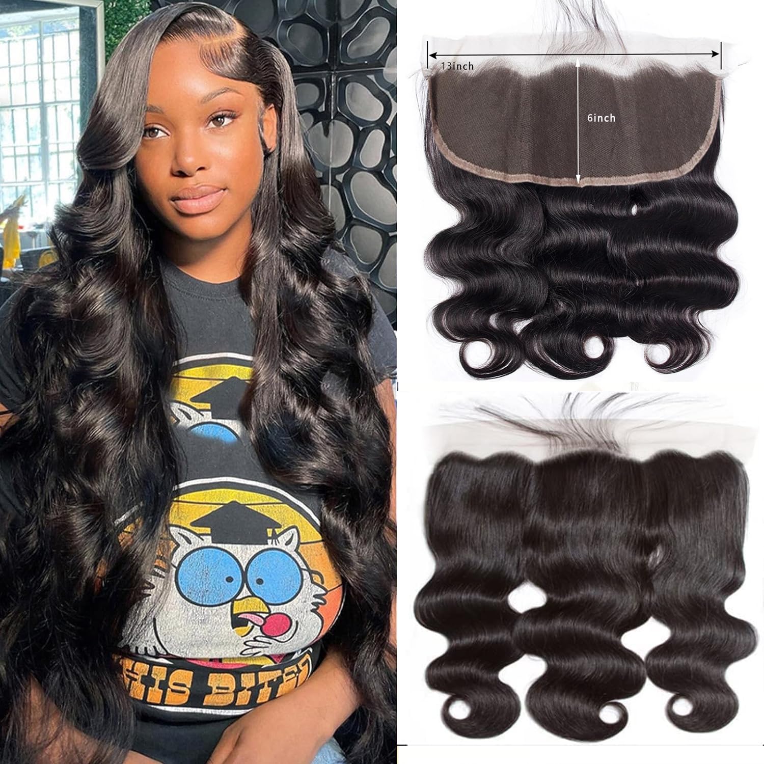 13x6 Lace Frontal Body Wave HD Transparent Frontal Ear to Ear 13x6 Lace Frontal Closure With Baby Hair Free Part 100% Virgin Human Hair Closure (16 Inch, 136 frontal)