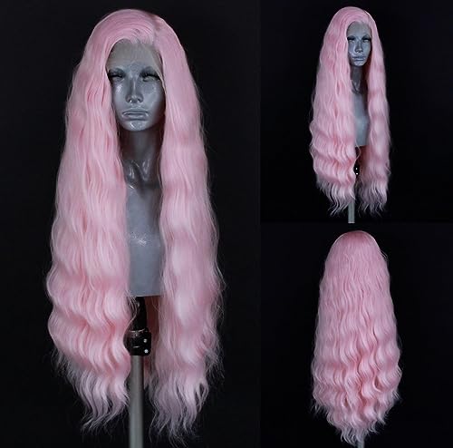 Pink Synthetic Lace Front Loose Wave