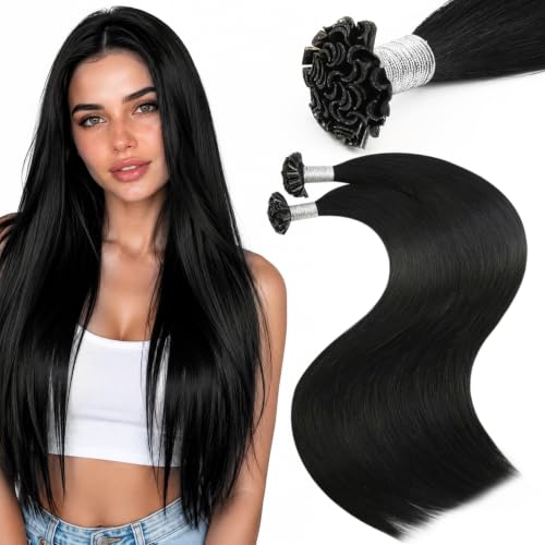Moresoo U Tip Hair Extensions Human Hair Off Black Ktip Hair Extensions 24 Inch U Tip Keratin Extensions Human Hair for Black Women Add Length 50G/50S 24In