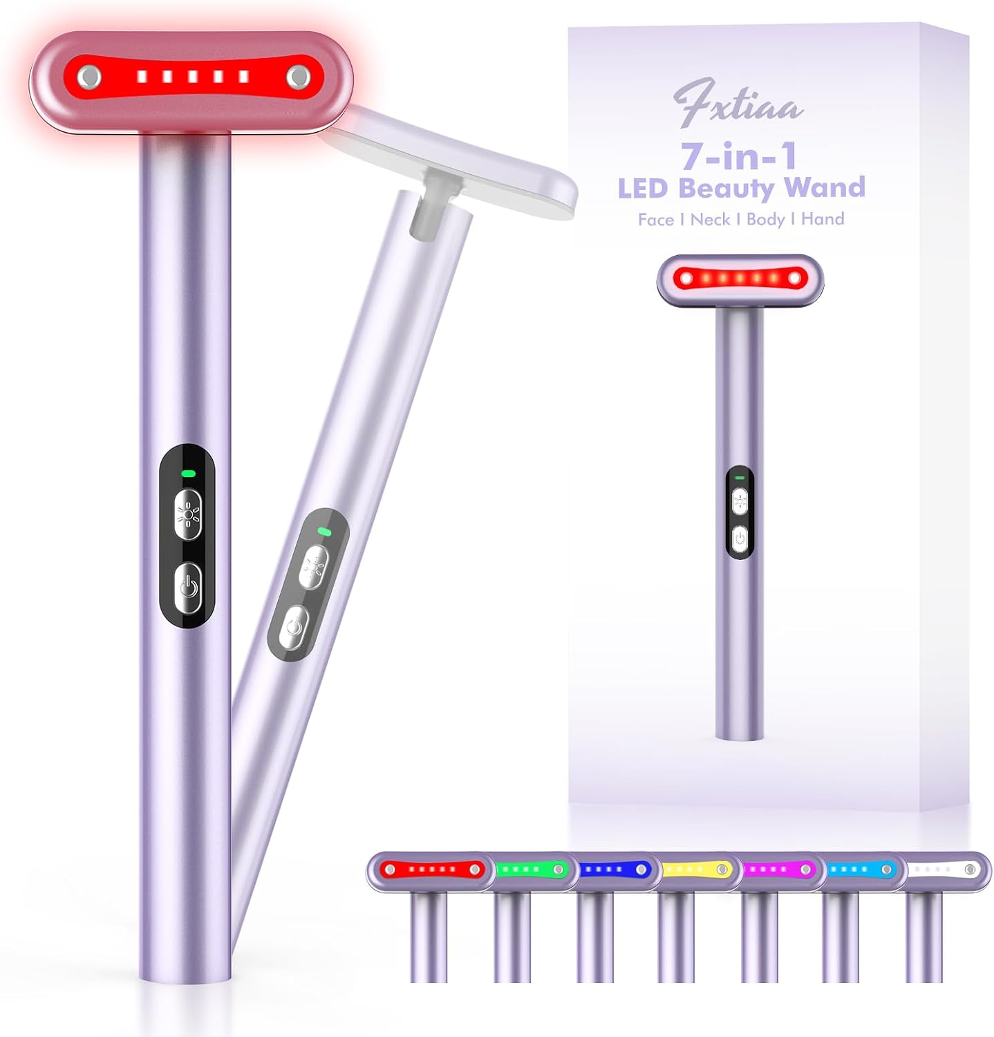 Light-Therapy-Wand, Red Light Therapy for Face and Neck Facial Wand 7 in 1 Led Beauty Wand Red & Blue Rejuvenation Face & Eye Massager Skincare Tool