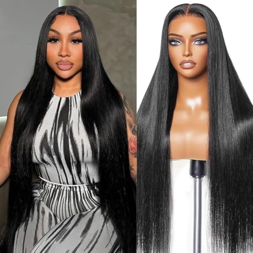 13x4 HD Lace Front Wigs Human Hair 30 Inch Straight Glueless Wigs Pre Plucked Bleached Knots Lace Front Wig 180 Density Straight Human Hair Wigs for Women