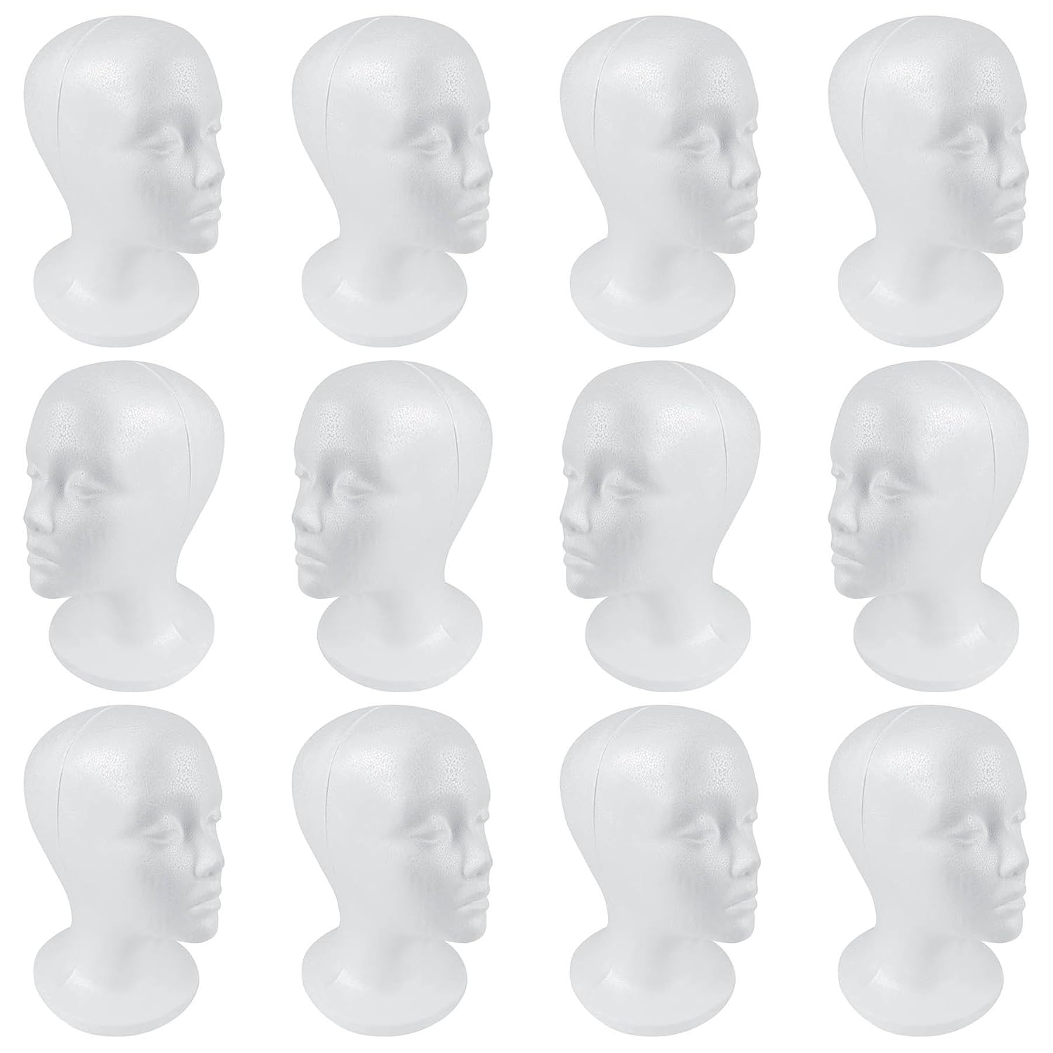 SHANY Styrofoam Model Heads ,Hat Wig Foam Mannequin Female Wig Head Stand ,Mannequin Head for wigs , Wig Holder - Round Base , 11 Inches Female Mannequin Head -12 Pieces - One Dozen