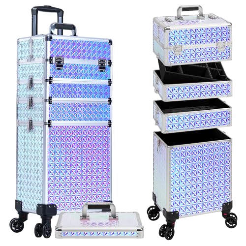 AROUS 5 in 1 Rolling Makeup Train Case (Silver)