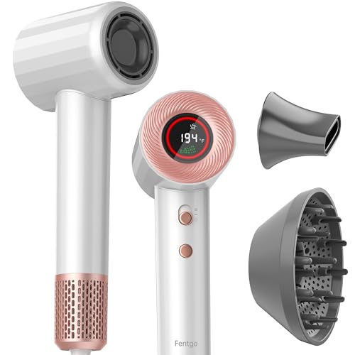 Negative Ionic High Speed Hair Dryer, Professional Brushless Blow Dryer with Diffuser and Nozzle for Fast Drying, 2 Speeds & 4 Temps Thermo-Control, Lightweight & Quiet for Home & Travel