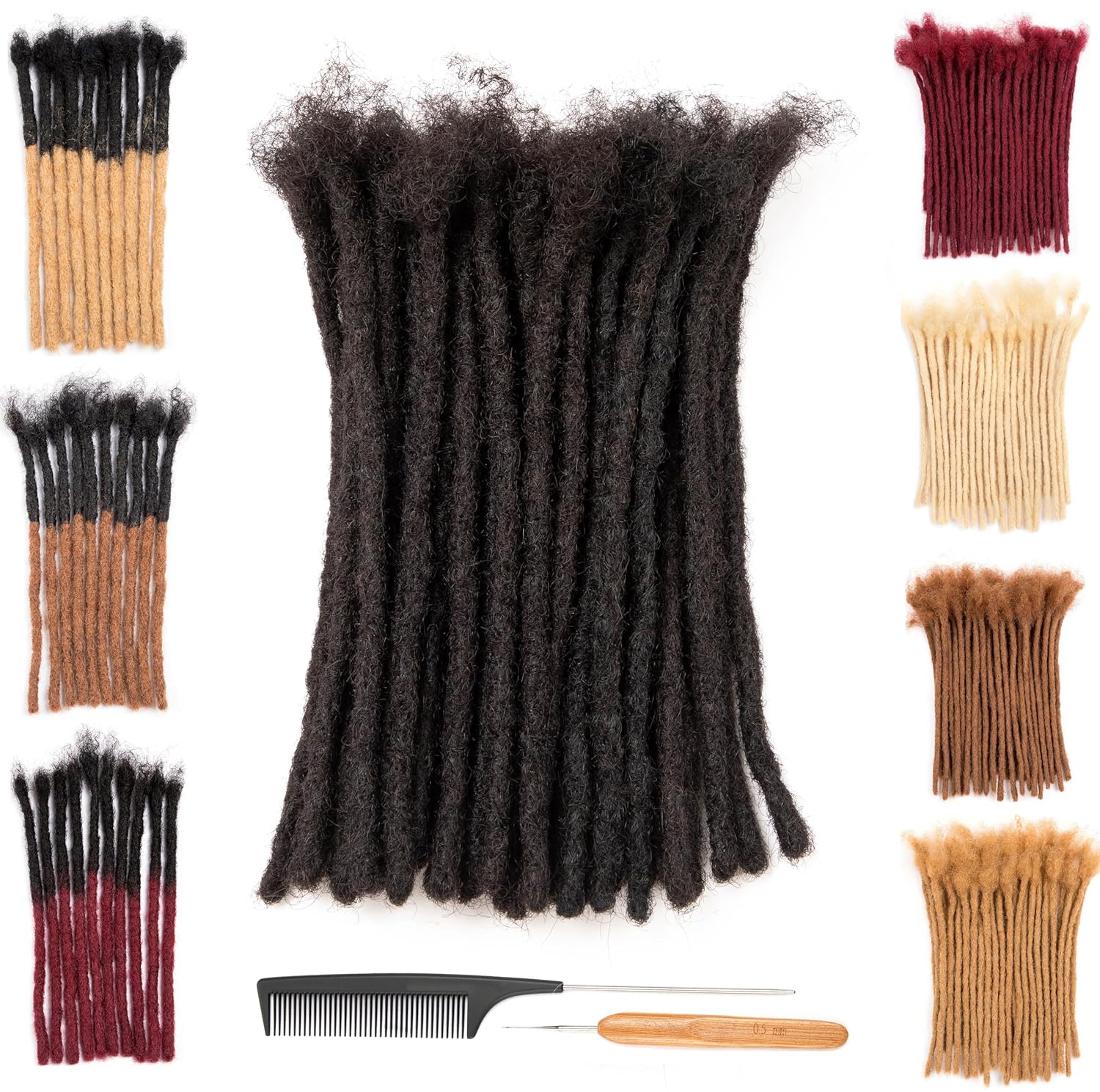 DAIXI 0.6cm and 0.2cm 0.4cm 0.8cm Options 4-18 Inch 60 Strands 100% Real Human Hair Dreadlock Extensions for Man/Women Handmade Permanent Loc Extensions Bundles Can Be Dyed Bleached Curled and Twisted