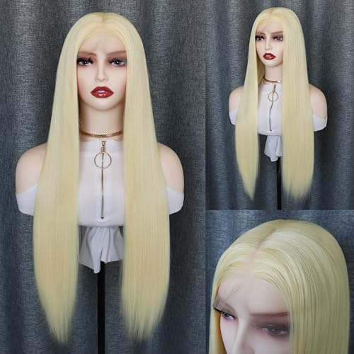 #613 Blonde Synthetic Lace Front Wig Straight Free Part Heat Resistant Fiber Hair Glueless Lace Wigs For Women Natural Hairline Makeup Lace Wigs
