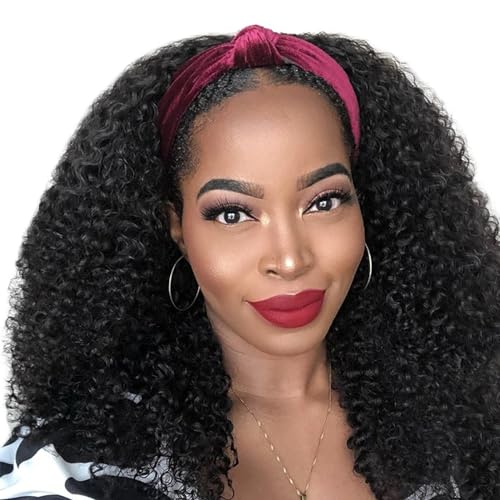 XSY Headband Wig Human Hair Kinky Curly Headband Wigs for Black Women Deep Curly Human Hair Wigs 150% Density Natural Black Color 18 Inch