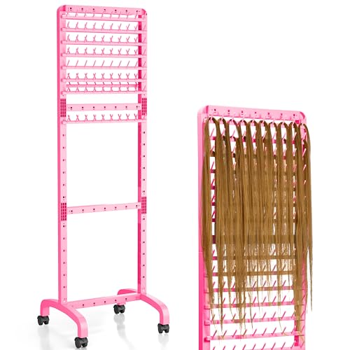 Adjustable Braiding Rack with 160 Pegs, 2-sided Braid Rack for Braiders, Movable Hair Racks with Wheels, Hair Extension Holder for Braiders and Hairstylists