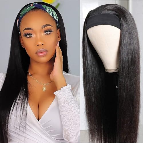 TNICE Headband Wig Human Hair Straight 26 Inch Headband Wigs for Black Women Glueless None Lace Front Human Hair Headband Wig Brazilian Virgin Hair Wigs Human Hair 150% Density Natural Color