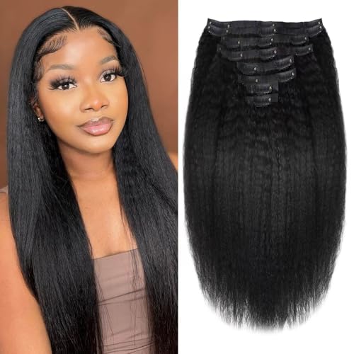 Seamless Clip In Hair Extensions Human Hair Invisible Pu Skin Weft Kinky Straight Seamless Clip Ins For Black Women Real Human Hair Extensions 8pcs With 18clips Per Set 120g (16inch,Natural Black)