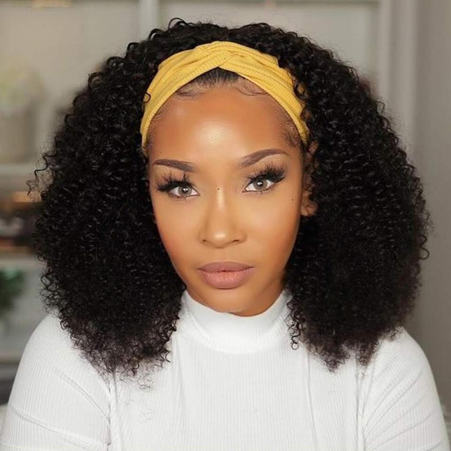 Headband Wig Kinky Curly Human Hair Wig for Black Women Real Human Hair None Lace Front Wigs Machine Made Wigs Glueless Brazilian Headband Half Wig Human Hair Kinky Curly 14 Inch