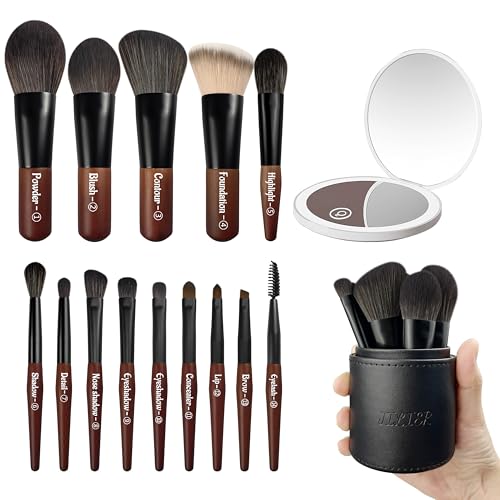 Jilier Mini Brush Set & LED Compact Mirror