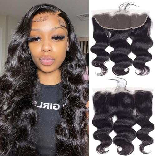 13x4 Lace Frontal Closure Body Wave Lace Frontal Closure with Baby Hair 12A Brazilian Unprocessed Ear To Ear Frontal HD Lace Free Part Natural Hairline 150% Density 16 Inch Natural Color