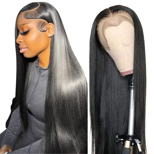 13x6 Straight Lace Front Wigs Human Hair HD Transparent Lace Front Human Hair Wigs for Black Woman Brazilian Lace Frontal Wigs Human Hair Glueless Wigs Human Hair Pre Plucked Natural Color 30inch