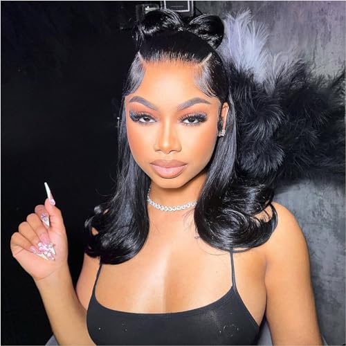 Bob Wig Human Hair 13x4 HD Lace Frontal Short Straight Lace Front Bob Wigs for Black Women Human Hair Pre Plucked Glueless Side Part 180% Density Black Color 18 Inch