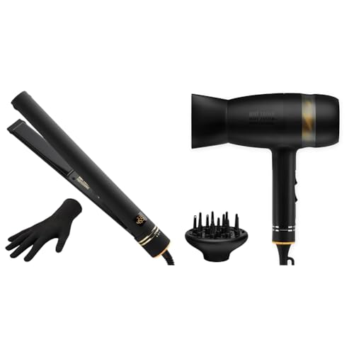 Hot Tools Evolve Black Gold 1 in Ionic Flat Iron + Quietair Dryer