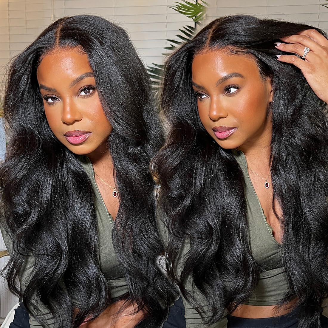 13x6 Lace Front Kinky Straight Wig HD Transparent Yaki Straight Frontal Closure Human Hair Wigs for Women 24Inch 180% Density Glueless Wig Pre Plucked With Baby Hair