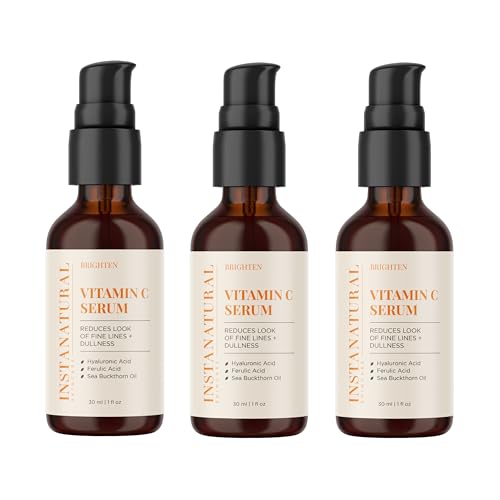 InstaNatural Vitamin C Face Serum with Hyaluronic Acid & Ferulic Acid | Brightening & Hydrating Formula for Radiant, Smooth-Looking Skin  1 FL Oz - 3 Pack