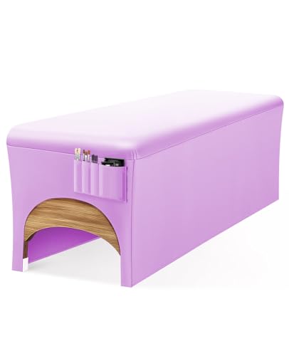 Onism Lash Bed Cover, Wipeable PU Leather Massage Table Cover with Storage Pocket, Waterproof Soft Comfortable Wax Bed Cover for Eyelash Extension, Perfect for Salon Spa Tattoo, Lavender