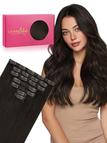 WENNALIFE Seamless Clip In Hair Extensions Human Hair, 24 Inch 160g 7pcs Dark Brown Hair Extensions Clip in Human Hair Invisible PU Skin Weft Natural Remy Human Hair Extensions