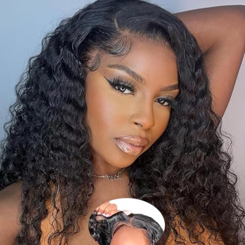 Glueless Wigs Human Hair Pre Plucked Pre Cut Deep Wave Lace Front Wigs Human Hair Wig for Black Women Wear and Go Glueless Wig(16 Inch)