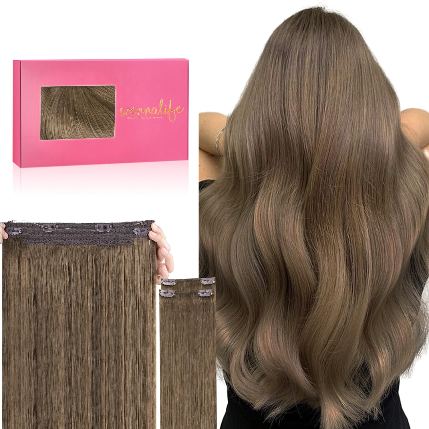 WENNALIFE Wire Hair Extensions — 16" Light Ash Brown