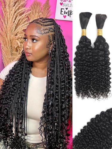 16Inch Human Braiding Hair Curly Human Hair Braiding Hair 100 Percent Human Braiding Hair For Boho Braids Bulk Human Hair For Braiding Wet Wavy 100g 2 Bundles No Weft Hair Extensions YNiSew