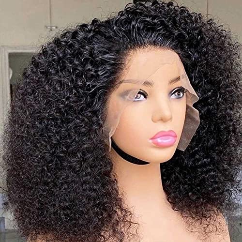Bob Wig Human Hair Afro Kinky Curly 13x4 Frontal Lace Wig Human Hair 180 Density Glueless Wig Human Hair Pre Plucked with Baby Hair Short Bob Wigs for Black Women Natural Color 12 inch