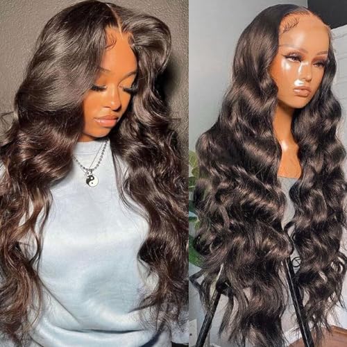 Lemoda 210% Density Full 13x4 Body Wave Lace Frontal Virgin Human Hair Wigs 15A HD Transparent Lace Frontal Wig Unprocessed Human Hair Wigs Pre Plucked Natural Hairline 20Inch