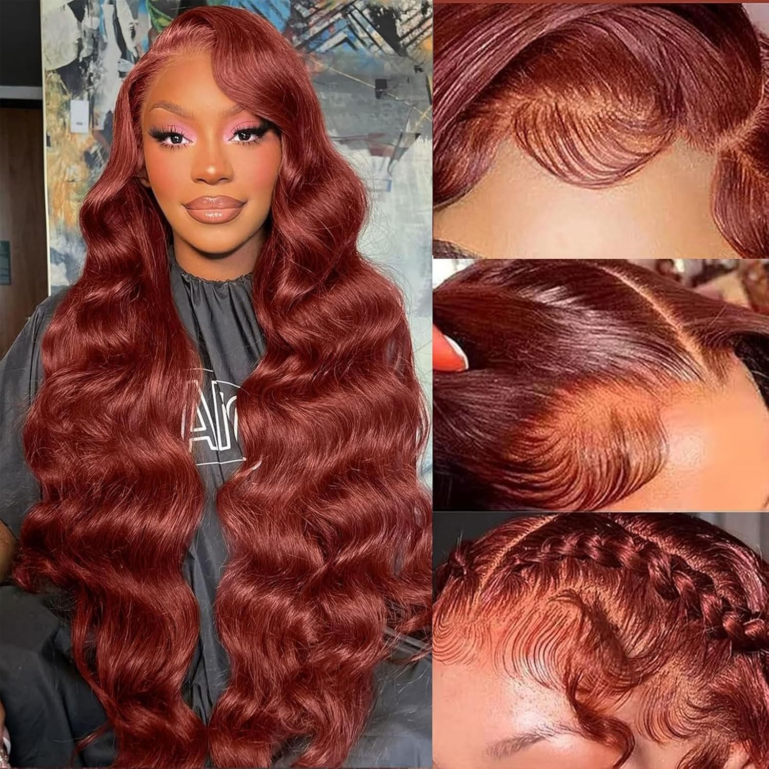 Aicrelery Lace Front Wigs Human Hair 20inch 13x6 Reddish Brown Body Wave HD Transparent Lace Frontal Wigs For Women 180% Density 33b Auburun Colored Glueless Wigs Super Soft