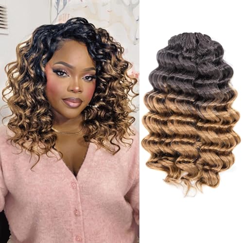 Toyotress Ocean Wave Crochet Hair - 9 Inch 8 Packs Ombre Blonde Ocean Wave Braiding Hair, Beach Curl Deep Twist Water Wave Short Curly Synthetic Hair Extensions (9 Inch, OT27-8P)